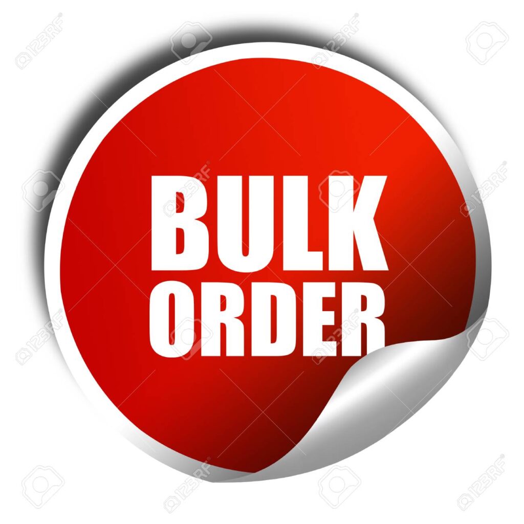 bulk order, 3d rendering, red sticker with white text